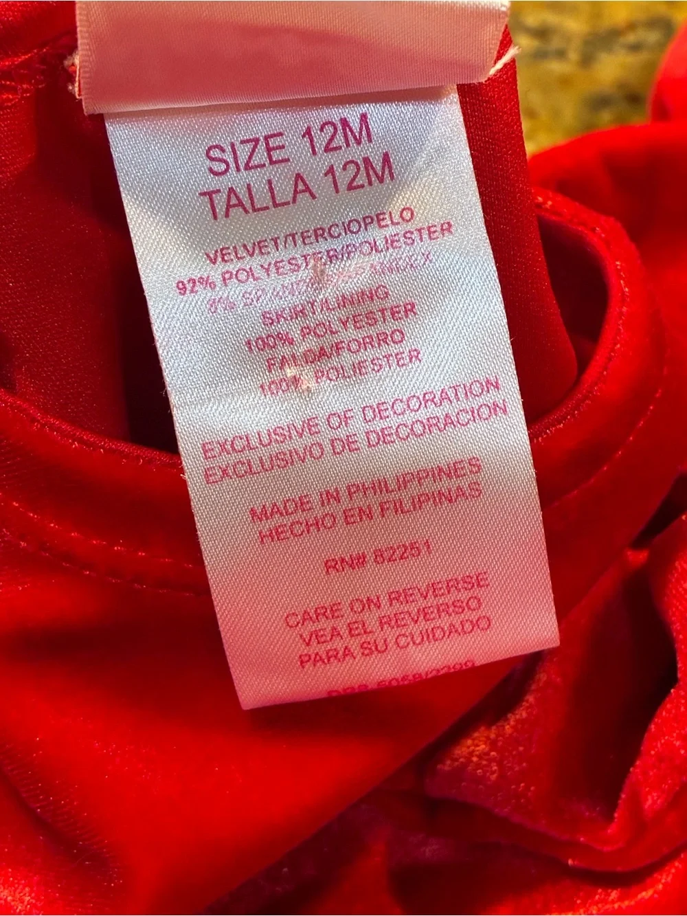 Nannette Red Velvet Bow-Accent Girls Holiday Dress, Size: 12 months